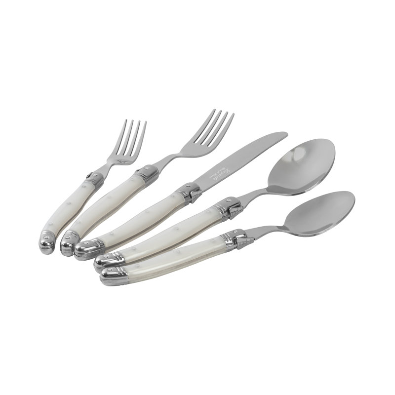 French Home Laguiole Stainless Steel Flatware Set, Service For 4 Pearl